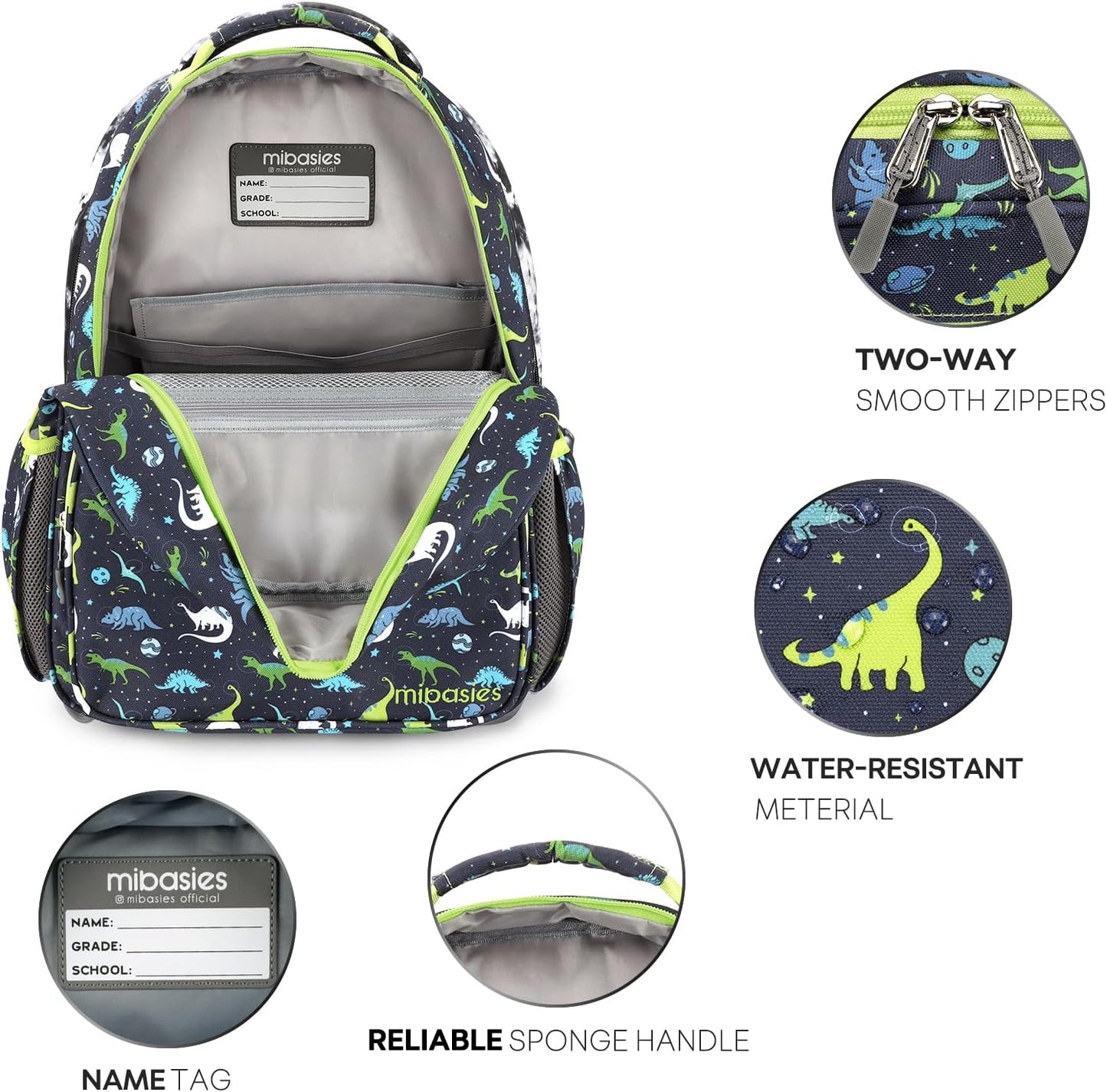 mibasies Boys Backpack: Large Kids Backpack Boys for Elementary School with Laptop Compartment - Galaxy Dinosaur