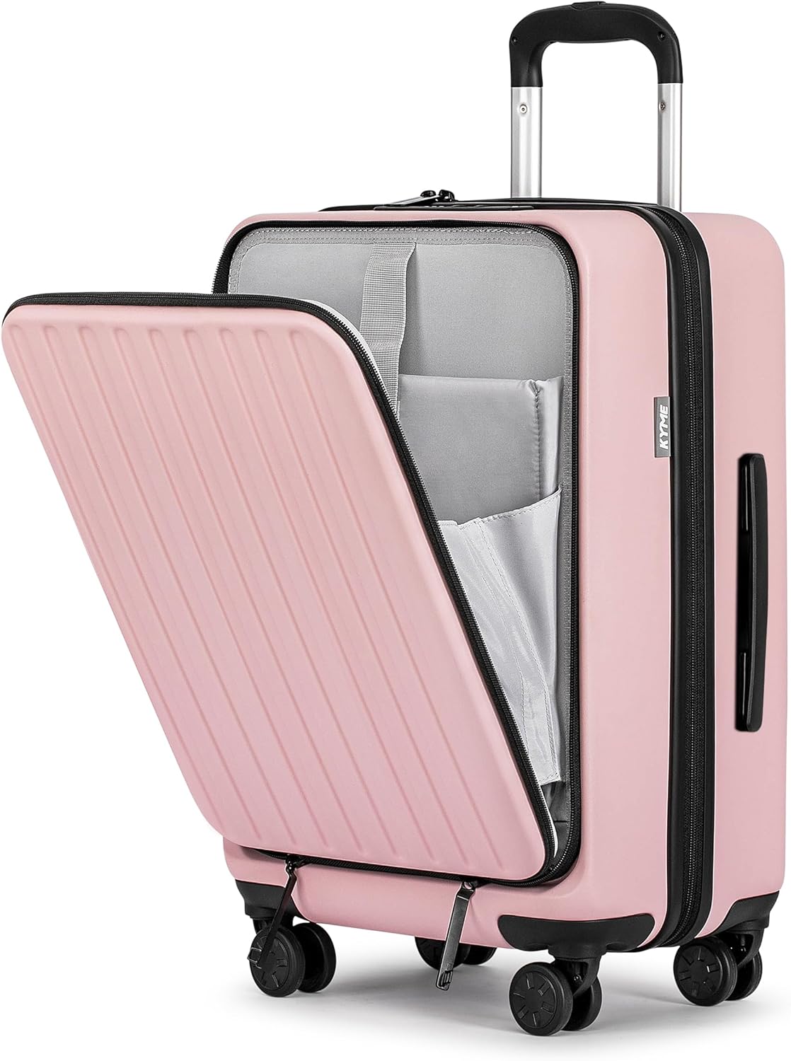 KYME 22-Inch Hardside Small Suitcase, 100% PC Hard Shell with Laptop Compartment, TSA Lock, Double Wheels, Pink