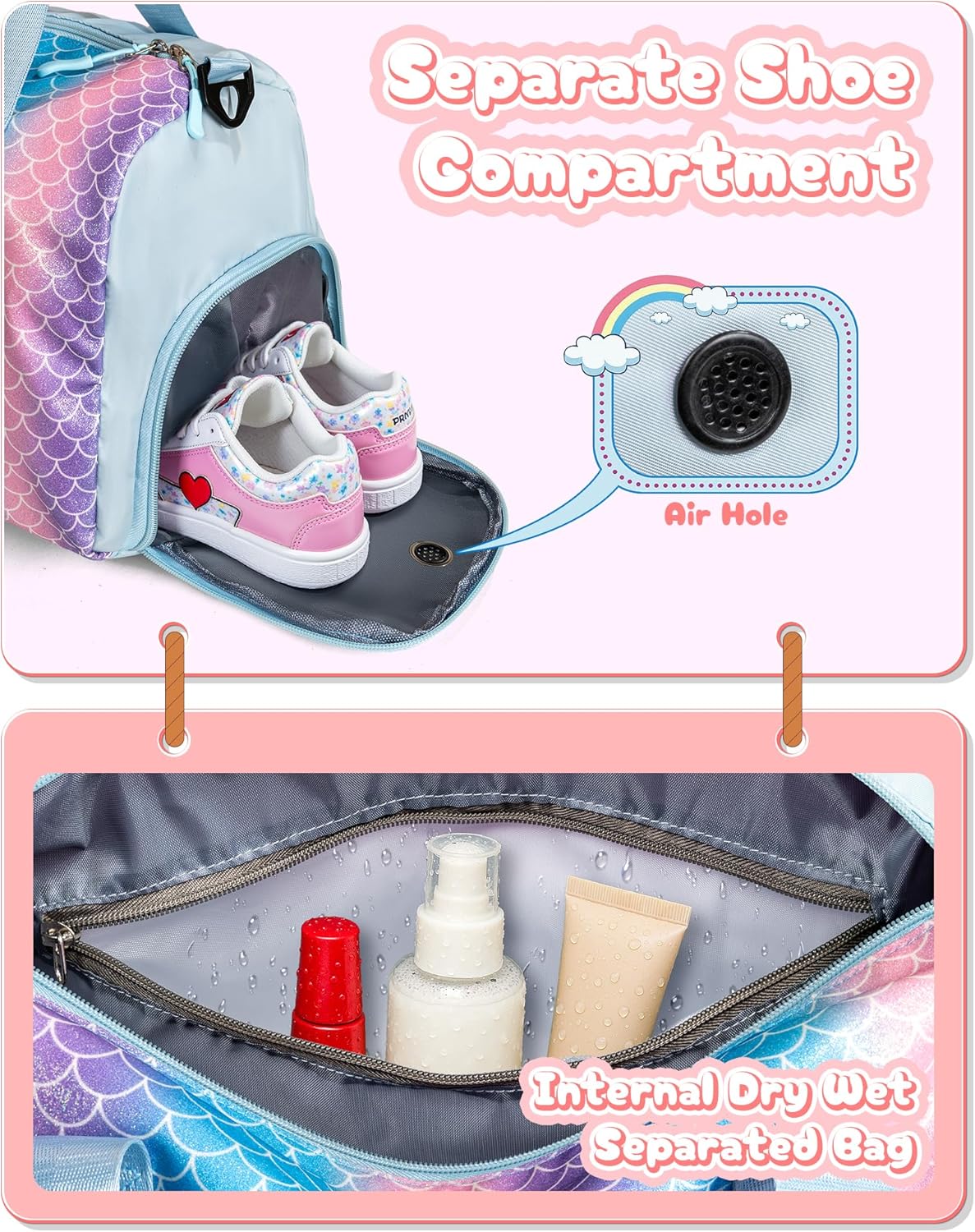 Pretee Girl Gifts-Girl Gym Bag with Shoe Compartment, Kid Personalized Weekender Overnight Bags, Initial Travel Tote with Makeup Pouch, Gift Ideas for Niece Sister (Letter O)