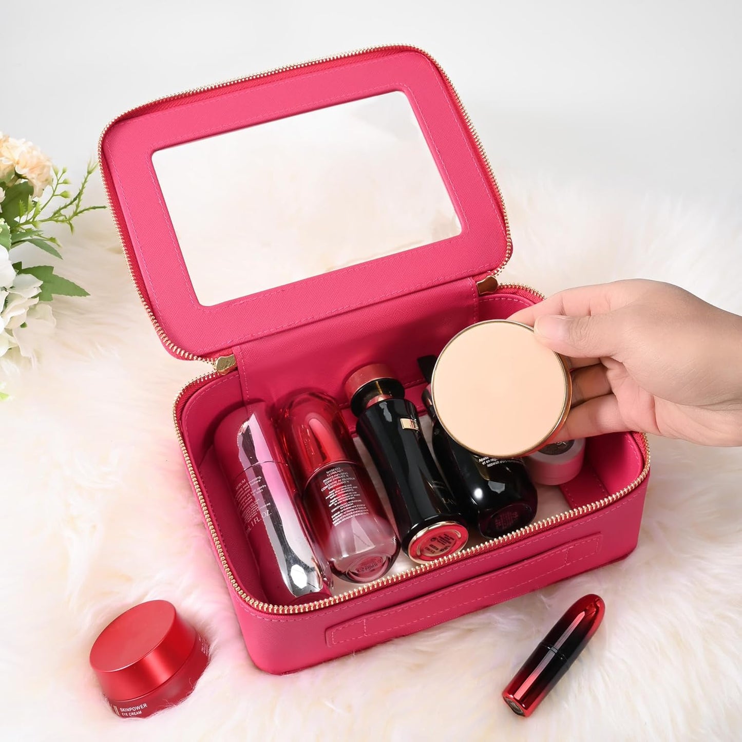 Aveniee Clear Makeup Bag Organizer,Large Travel Toiletry Bag for Women, Waterproof Cosmetic Pouch with Zippers,Car Organizers and Storage Case for Accessories,Hotpink