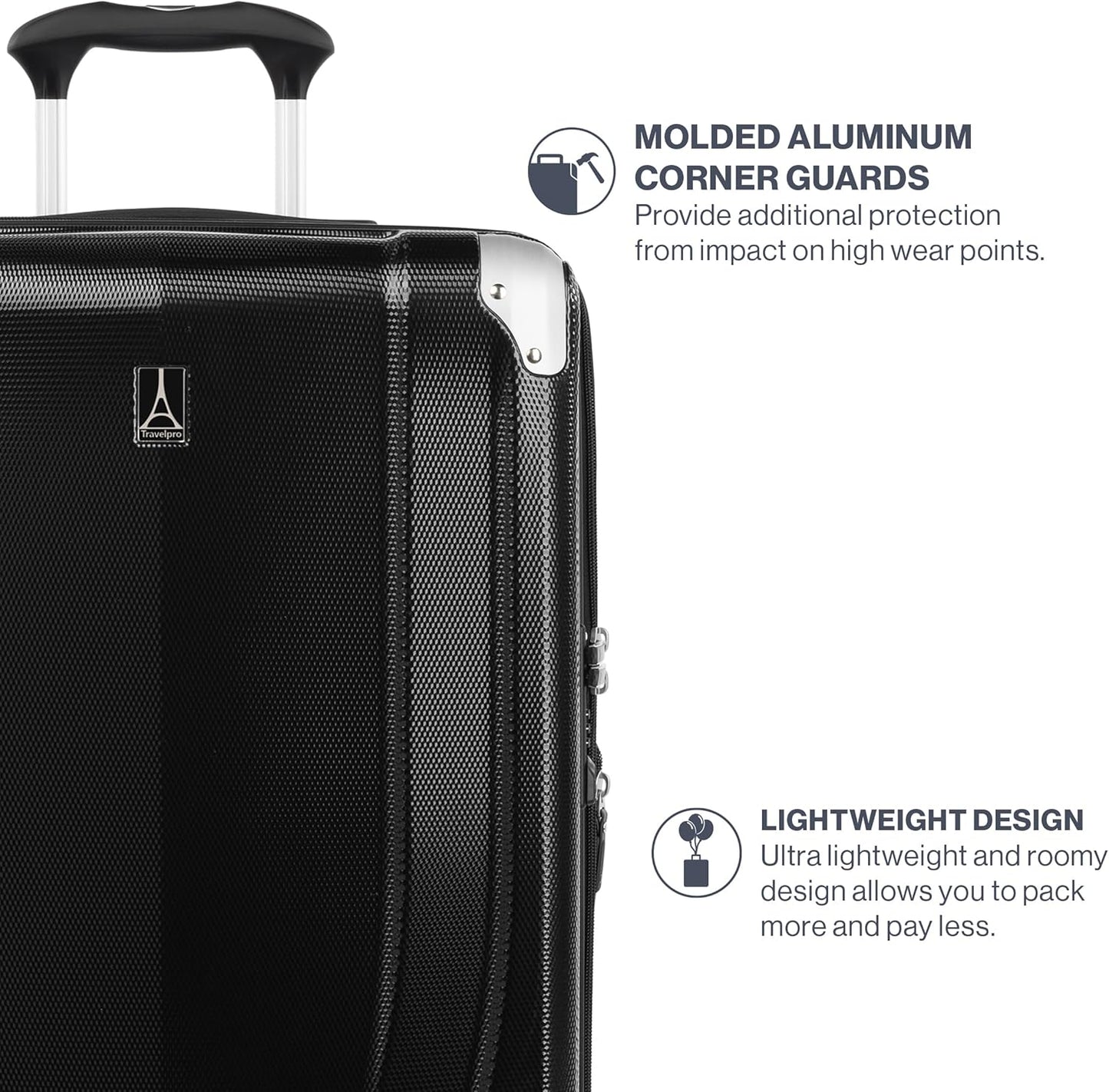 Travelpro Pathways 3 Hardside Expandable Luggage, 8 Spinner Wheels, Lightweight Hard Shell Suitcase, Carry On 21 Inch, Black Knight