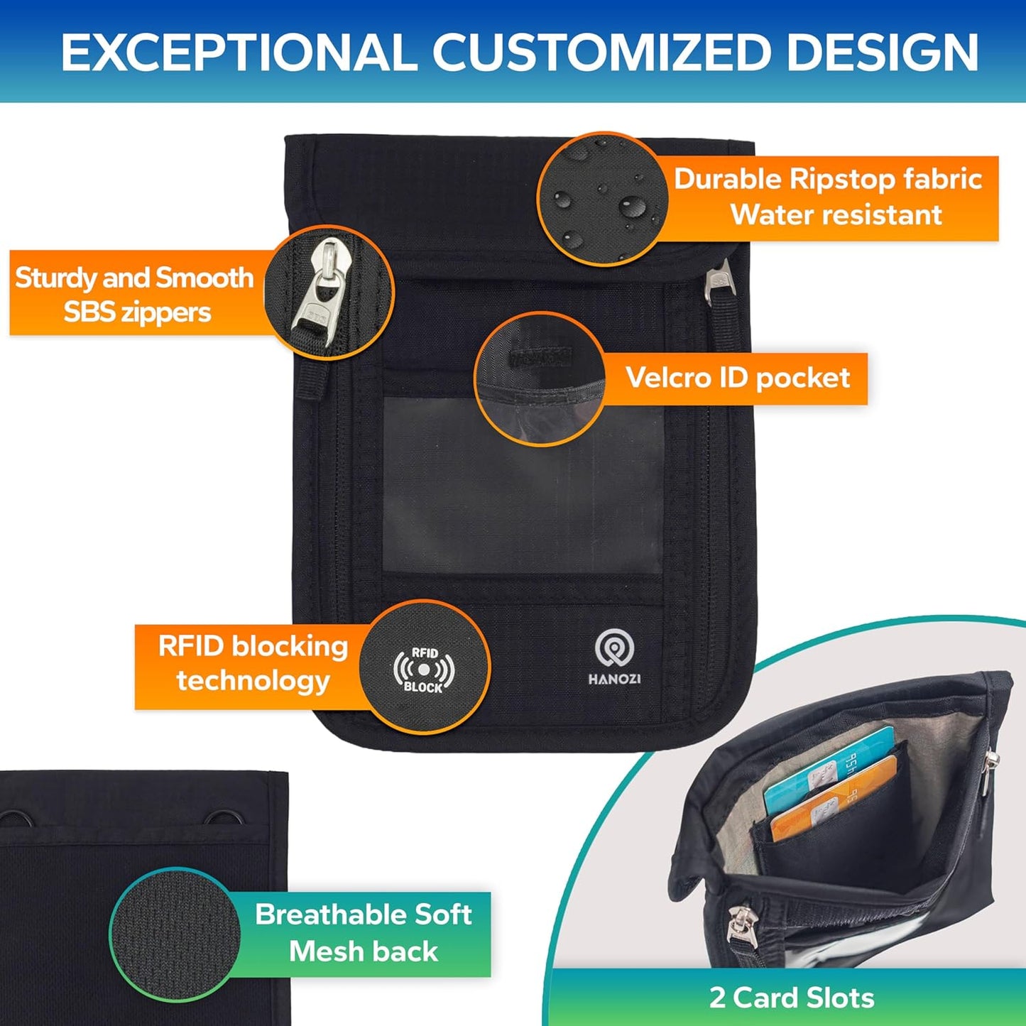 Travel Neck Wallet – Travel pouch and RFID Blocking Passport Holder for Women and Men - Slim Travel Wallet to Keep Your Cash, Passport, Credit Cards Safe. Easy to Conceal Passport Wallets.