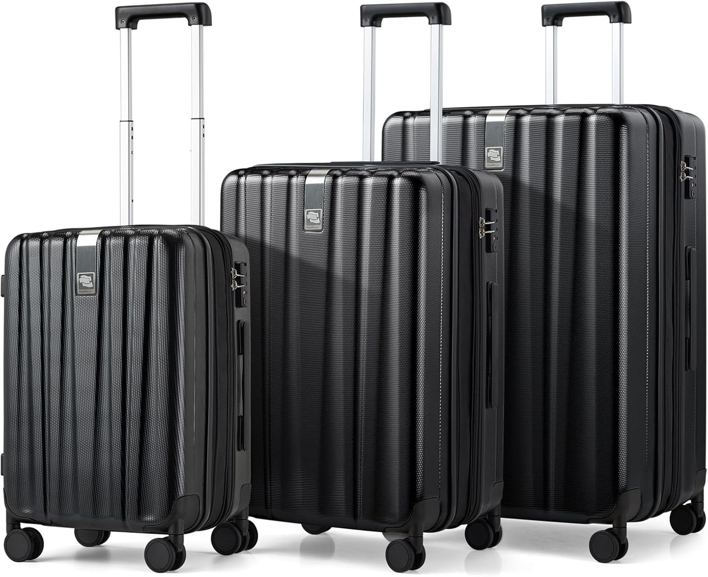 Hanke Expandable Hardshell Luggage Sets 3 piece Carry on Luggage with Wheels Suitcases Lightweight Checked Travel Luggage Rolling Large Suitcase Travel Luggage Bag Woman Men 20/24/29 Inch(Jet Black)