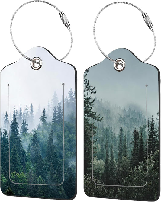 2 Pack Misty Forest Luggage Tag for Suitcases Misty Valley and Dark Forest PU Leather Bag Travel Suitcase ID Identifier Baggage Tags for Women Men Travel