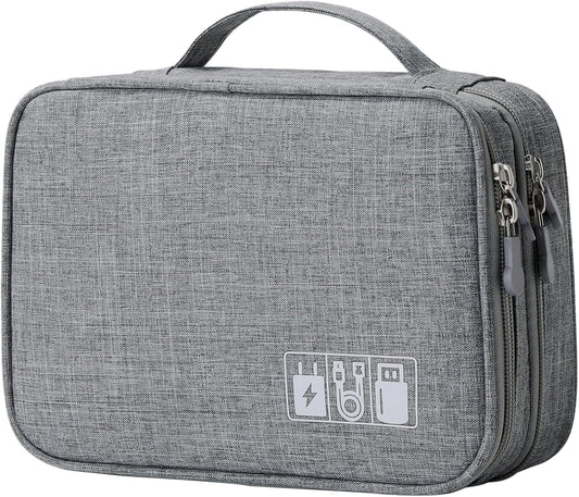 mygreen Electronics Organizer, Electronic Accessories Double Layer Travel Cable Organizer Cord Storage Bag for Cables, Power Bank, USB Flash Drive and More Gray