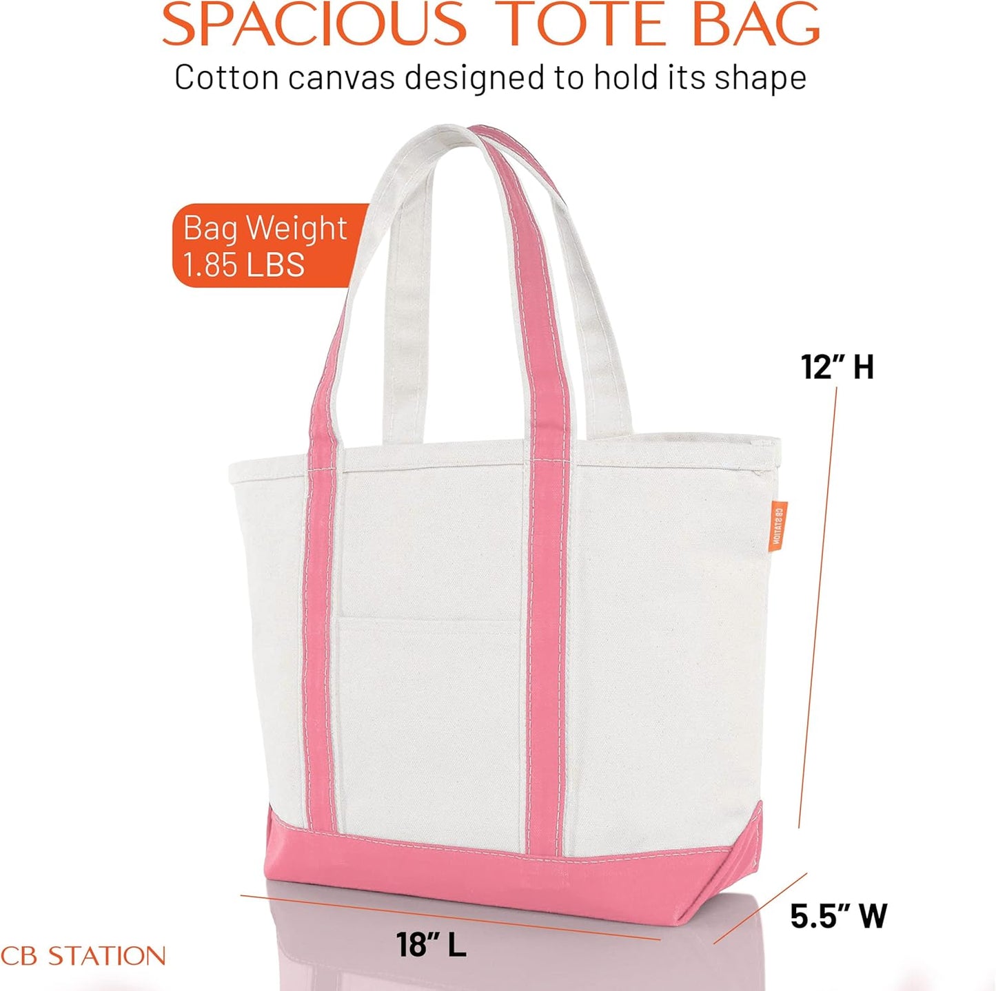 CB STATION Medium Classic Canvas Tote Bag for Women, Top Zipper Closure, Outer Pocket, Daily Essentials, Groceries, Traveling