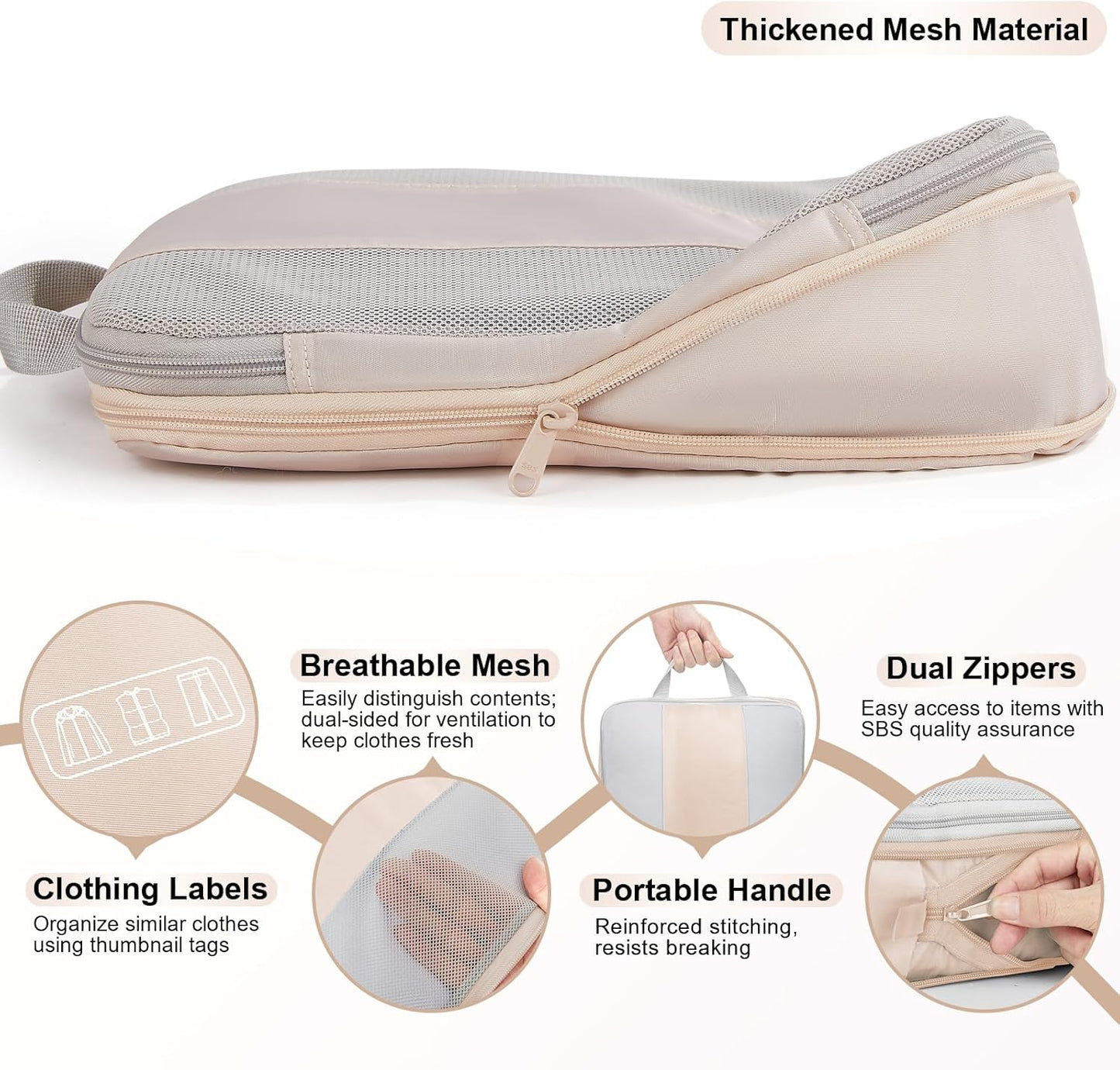 2 Set Compression Packing Cubes for Travel Essentials,Compressible Expandable Packing Cubes for Suitcase,OlarHike Luggage Organizer Bags for Travel,Handy Helper for Organizing Clothes(Beige)