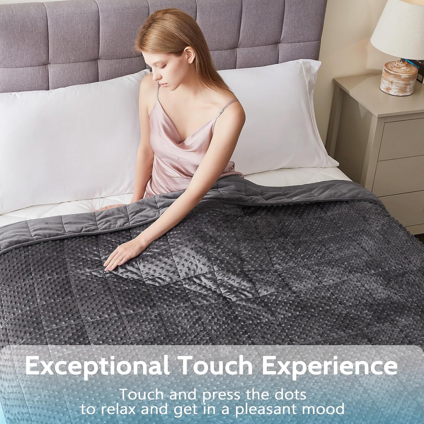 L'AGRATY Weighted Blanket for Adult - 60"x80" 15lbs Minky Dots Heavy Blanket with Glass Beads: Soft Breathable for All-Season Summer Fall Winter Thick Comfort for Sleeping