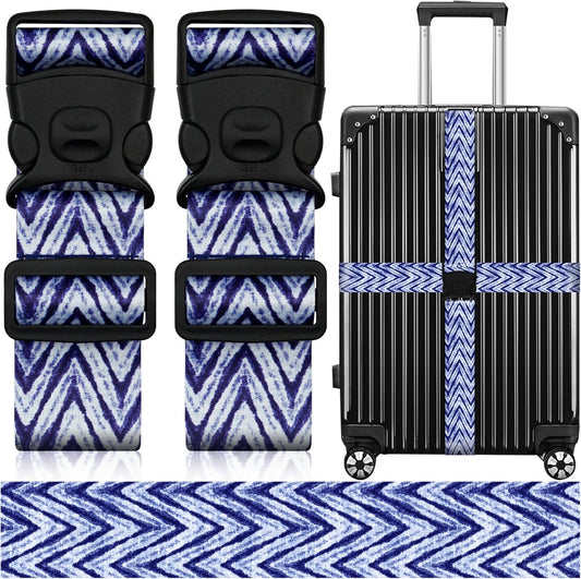 2 Pack Luggage Straps for Suitcases, Adjustable Travel Belt with Double Lock and Quick Release Buckle, Heavy Duty Nylon Bag Packing Strap, Unique Identifiers Business Travel Accessories-Blue Wave