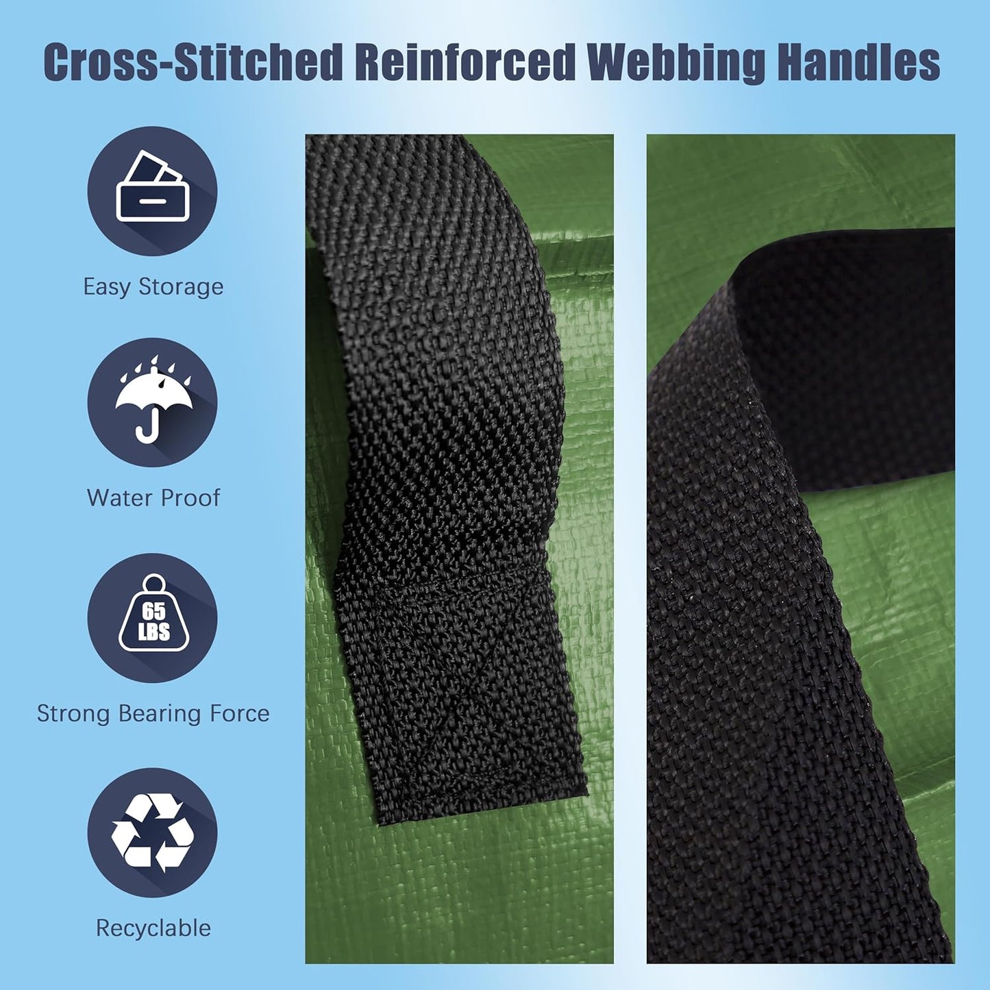 12 Pack Large Strong Moving Bags with Zippers & Carrying Handles - Water-Resistant - Heavy Duty Storage Tote for Space Saving, Fold Flat, Alternative to Moving Box (Olive Green)