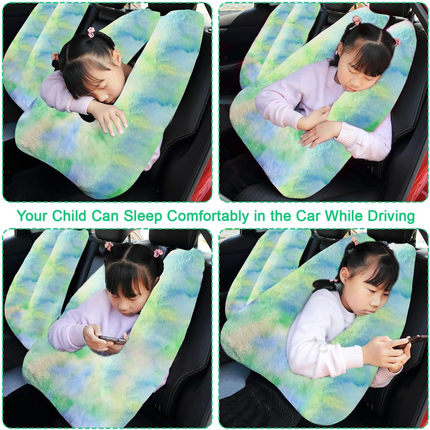 Travel Pillow, Travel Pillow for Kids, Sleeper Hold Pillow Travel, Removable U-Shaped Pillow for Adults and Children to Support Head and Body in The Back Seat of Long Car Trips (DCGreen)