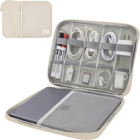 Electronics Organizer,Travel Cord Organizer Pouch, Portable Cable Organizer Bags, Waterproof Electronic Accessories Storage Case for Cables, Cords, Charger, Phone (Single Layer-Large-Beige)