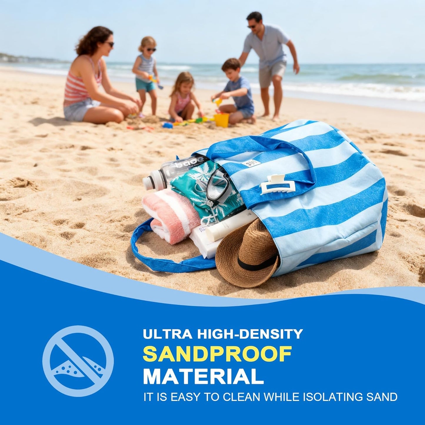 Beach Bags Waterproof Sandproof, XL Large Pool Tote Bag for Women