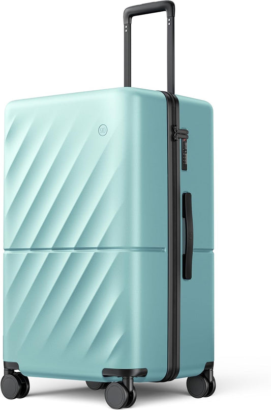 NINETYGO Trunk Luggage 26 Inch, Medium Checked Luggage with Double Spinner Wheels, Anti-Burst Zipper, Hard Case PC Suitcase, Lightweight Travel Luggage, TSA Approved (Crystal Green, Hudson)
