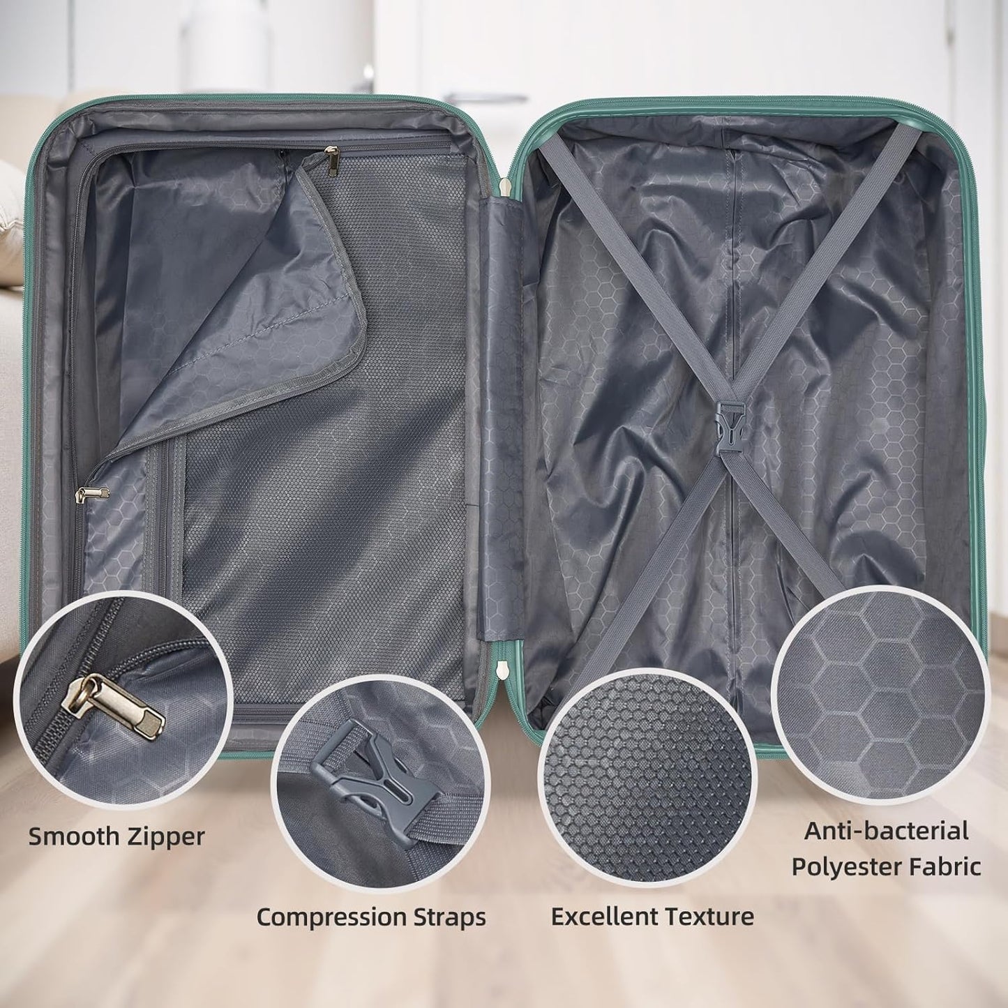 LARVENDER Luggage Sets 5 Piece Hardside Expandable Suitcase with Wheels Lock,Hardside Lightweight Rolling Suitcase for Women and Men,Misty Blue