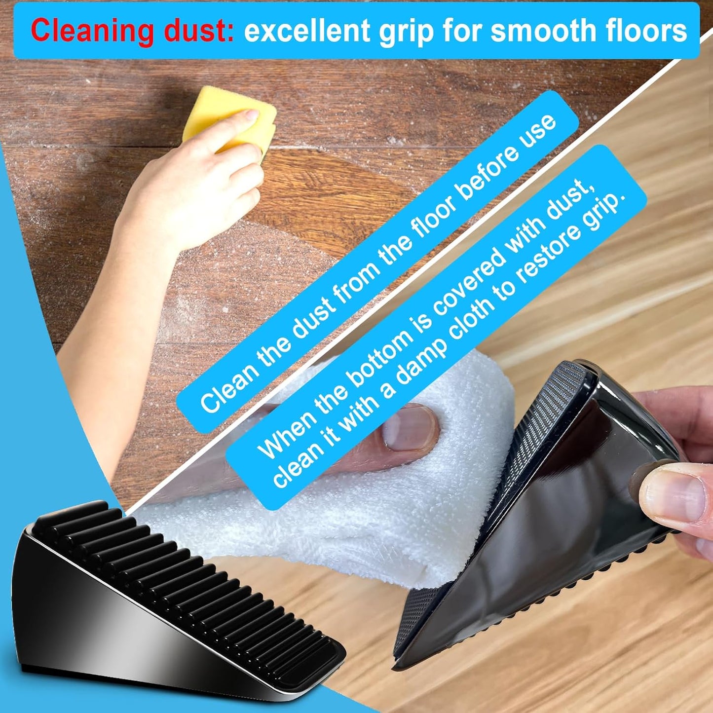 2Pc Strongest Large Door Stop - Heavy Duty Tall Wedge Stoppers for Bottom, up to 2.6In Doorstop, Zinc Alloy and Silicone Made, Suits Any Heavy Door and Smooth Floor