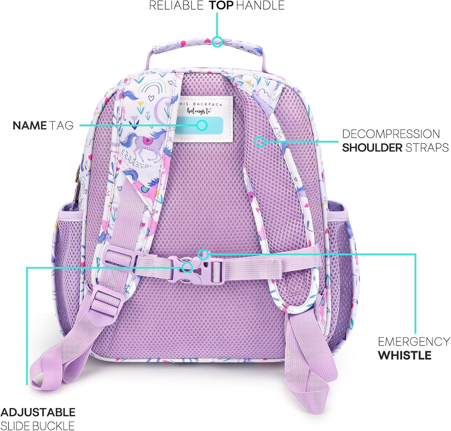 mibasies Girls Backpack 5-8: Lightweight Kids Backpacks for Girls - Girl Bookbag for Elementary School - Unicorn Garden Purple