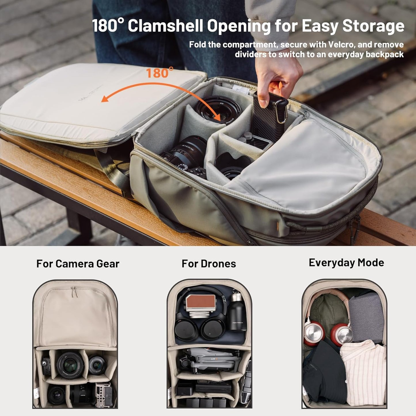 PGYTECH OneGo Lite 16L Camera Backpack Water-Resistant DSLR/Mirrorless Bag for Sony/Canon/Fujifilm, Drone Backpack, Tripod Mount Travel & Weekend Photography Pack for 14" Laptop (Cream)