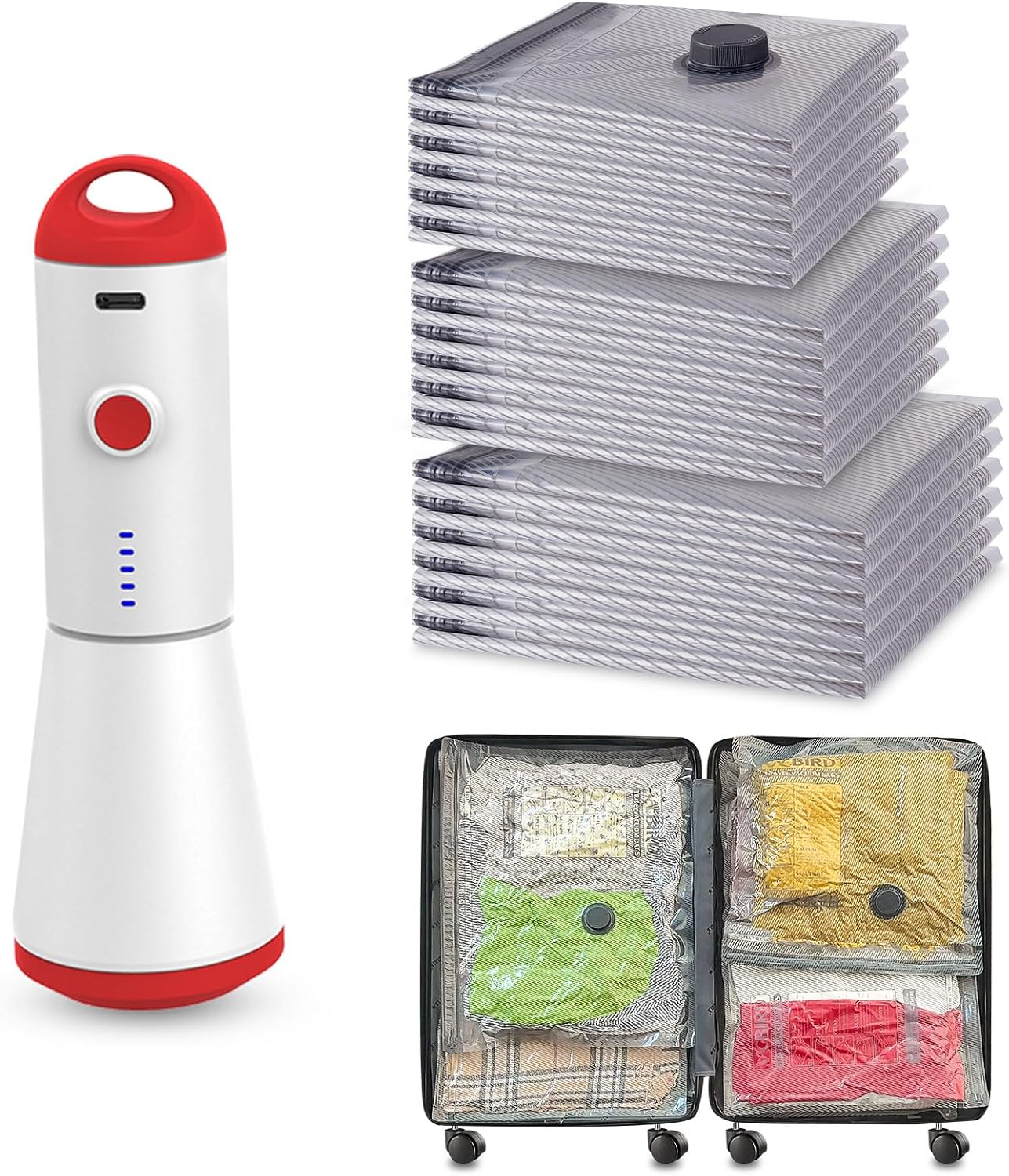 Vacuum Seal Bags for Clothing, 18 Pack Travel Vacuum Storage Bags with USB Pump, Carry On Compression Packing Bag for Luggage, Space Saver Travel Kit for Clothes