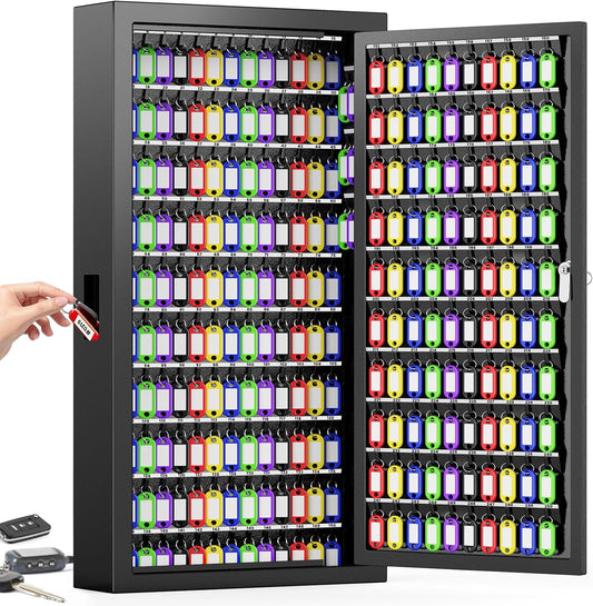 250 Keys Key Lock Box Wall Mount with Additional 24 Side Hooks and Key Tags, Anti-Theft Key Box Key Cabinet with Side Drop Slot, Key Organizer Key Safe for Home Office Garage Rental Business