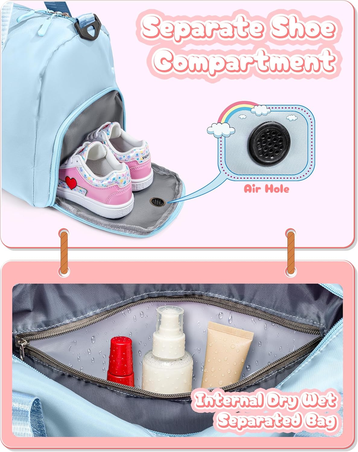 Presents For Girls-Girl Gym Bag with Shoe Compartment, Kid Personalized Weekender Overnight Bags, Travel Tote with Makeup Pouch, Gift for 3 4 5 6 7 8 9 10 11 12 Year Old Girls (Letter S)