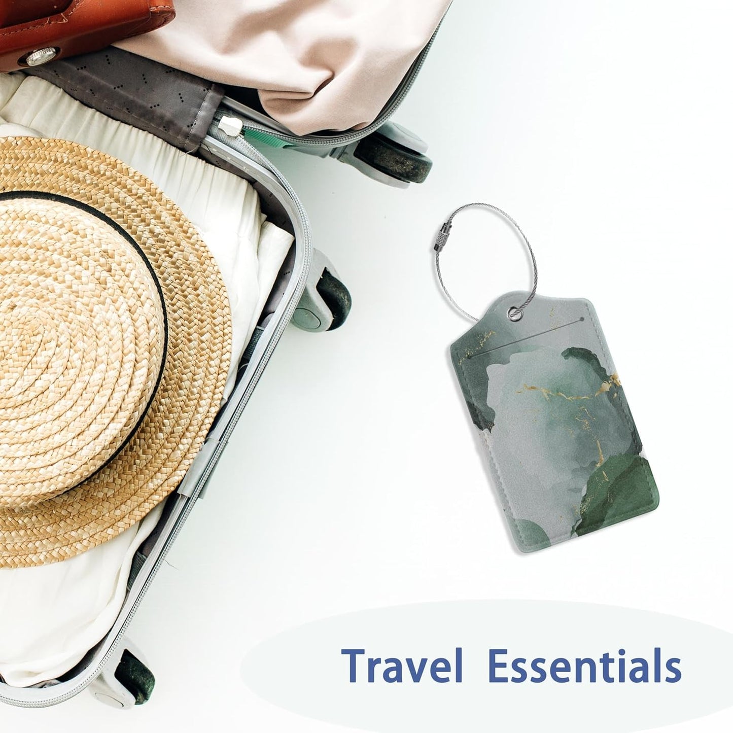 2Pcs Luggage Tag for Suitcase Green Ink Abstract Marble Cute Suitcase Tag with Privacy Flap & Name ID Label & Metal Loop,Travel Bag Luggage Tags for Women