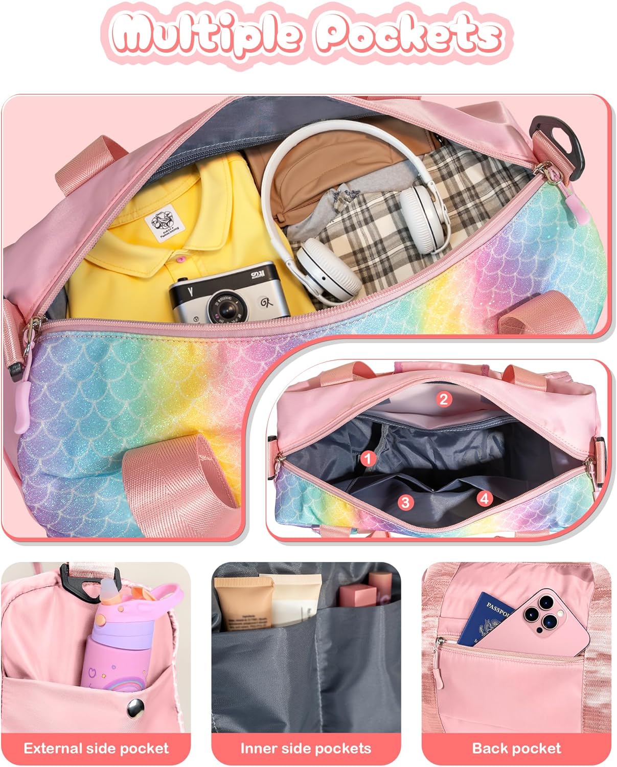 Graduation Gifts for Girls-Girl Gym Bag with Shoe Compartment, Kid Personalized Weekender Overnight Bags, Initial Travel Tote with Makeup Pouch, Gift Ideas for Niece Sister (Letter W)