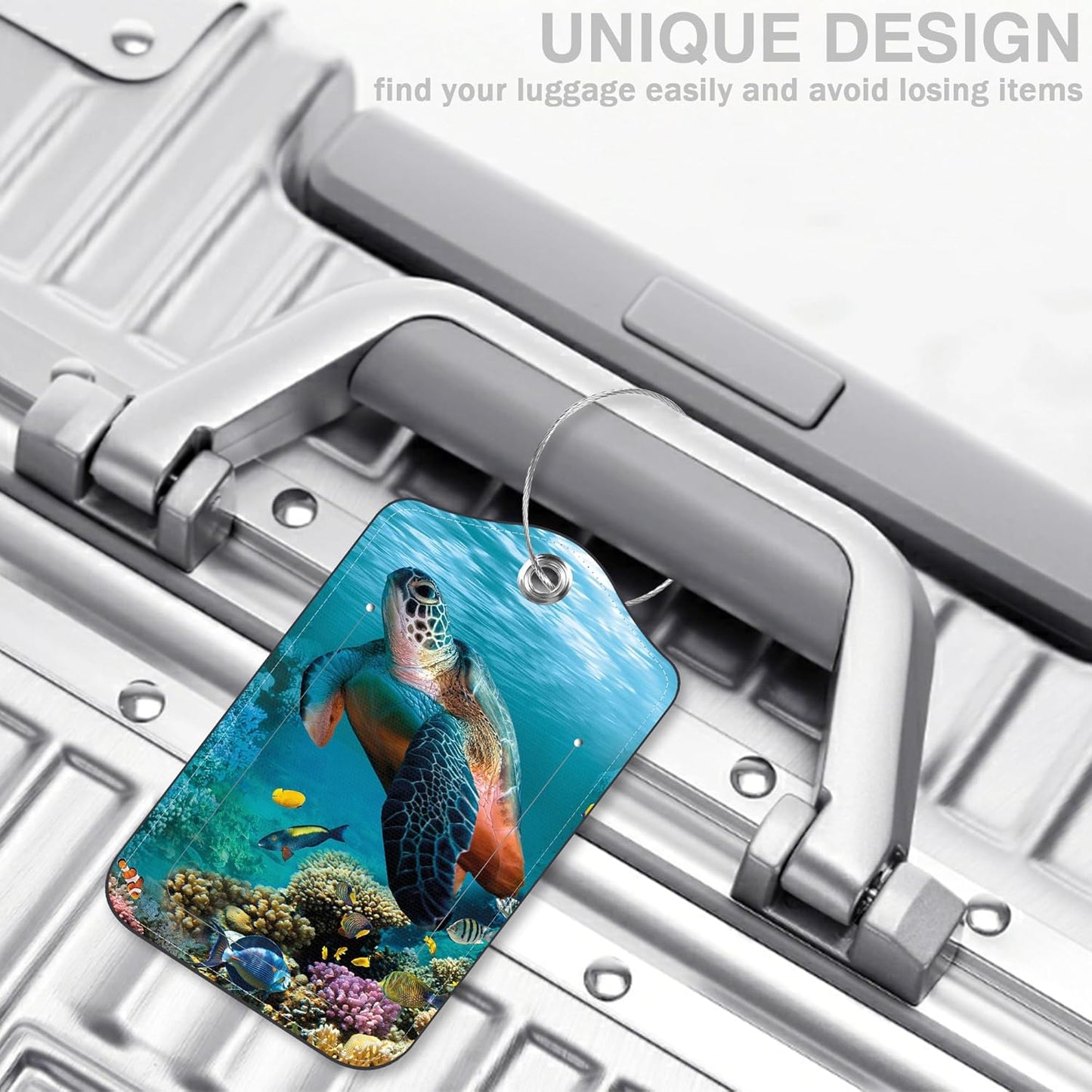 2 Pcs Sea Turtle Luggage Tags for Suitcases PU Leather Baggage Tags Name ID Label with Privacy Cover and Stainless Steel Loop for Men Women Travel Bag Suitcase