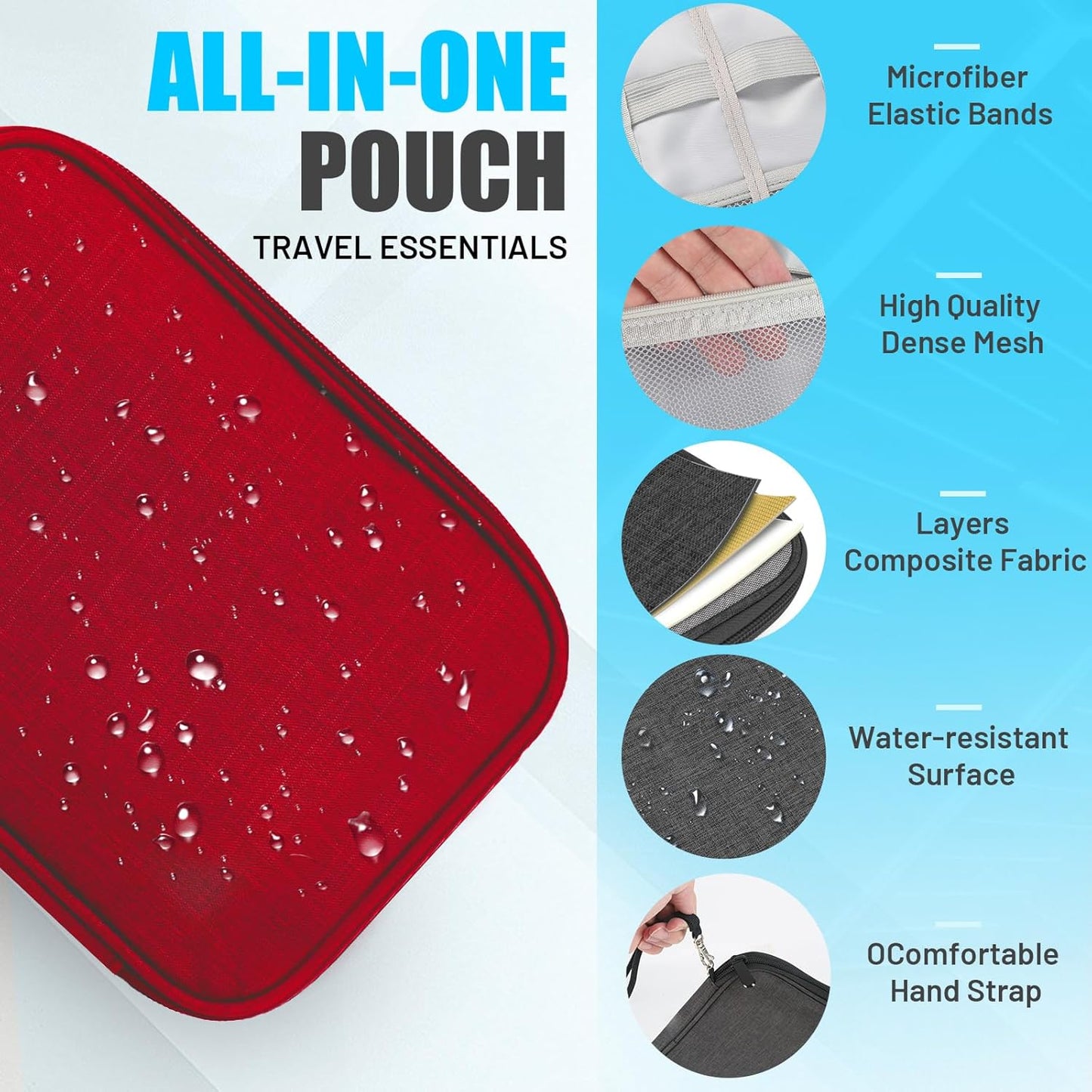 Travel Cable Organizer Bag, Electronics Organizer Tech Pouch with Double Layers for Cords, Chargers, Phone, Earphones, USBs, SD Cards - Travel Essentials Portable Waterproof Tech Pouch