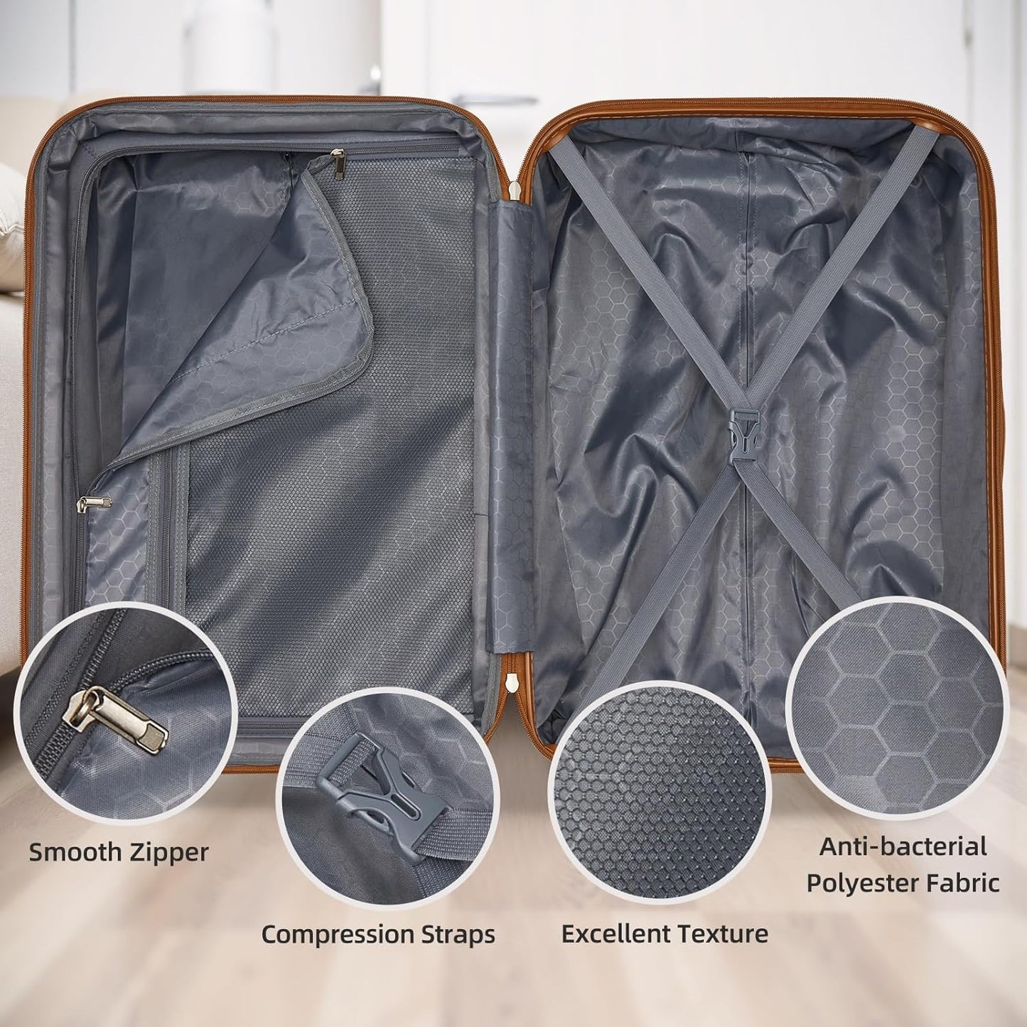 LARVENDER Luggage Sets 5 Piece Hardside Expandable Suitcase with Wheels Lock,Hardside Lightweight Rolling Suitcase for Women and Men,Navy Blue