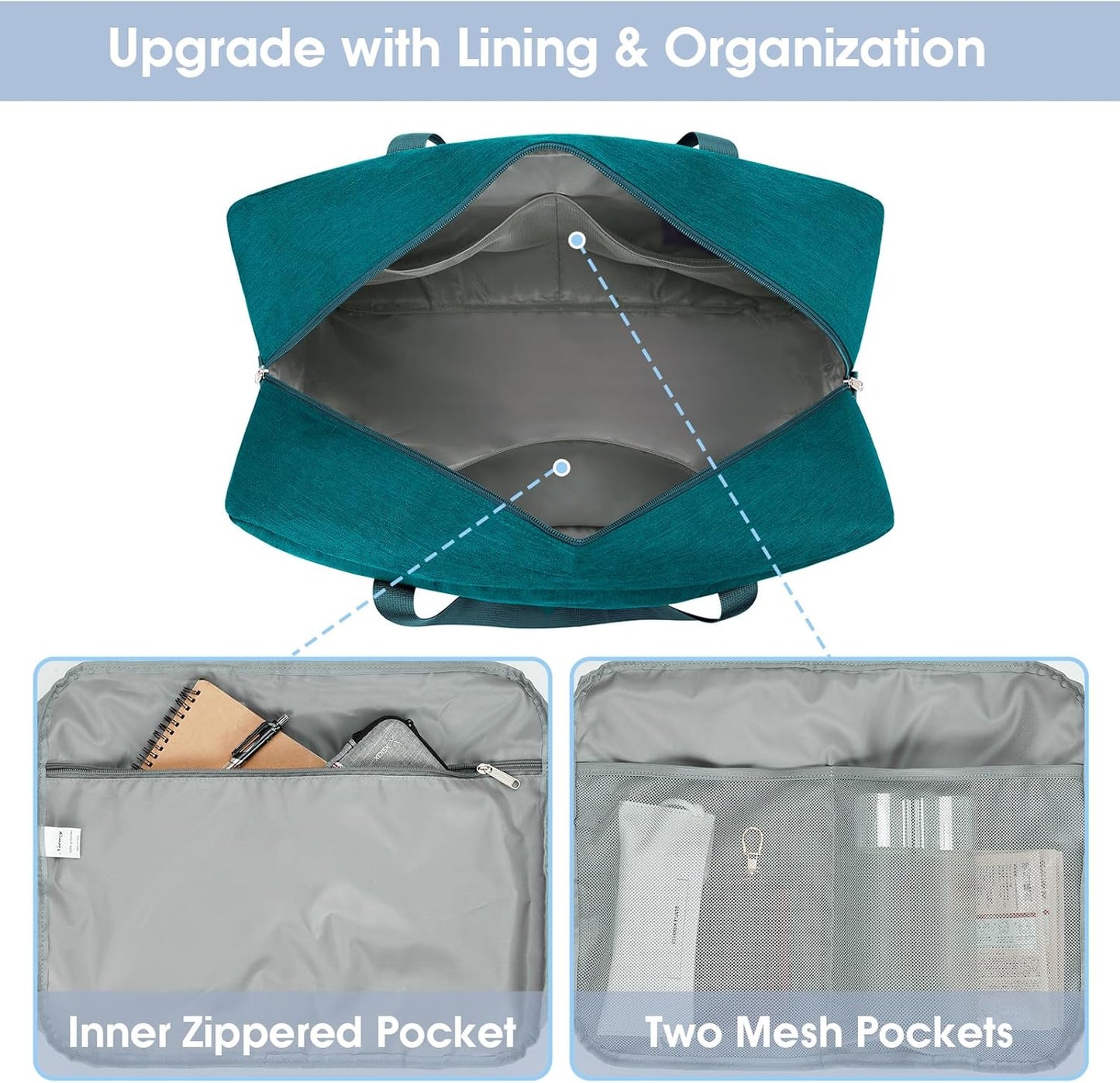 Carry on luaggage 22x14x9 Airlines Approved Foldable Carry on Bag Travel Duffel Packable Duffle Overnight for Women and Men 40L (Teal)