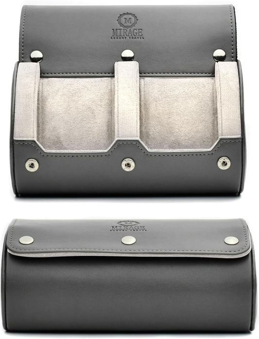 2 Watch Roll Travel Case for Men - Double Watch Case - Slate Grey/Ivory White Vegan Leather