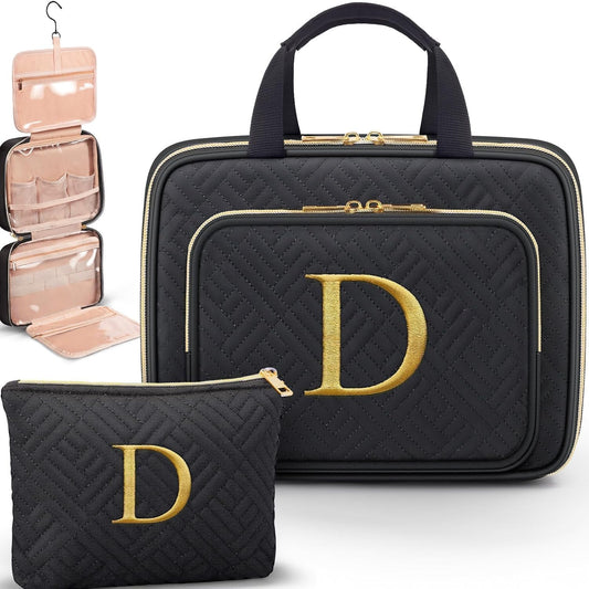 Gifts for Women, Initial Toiletry Makeup Bag Hanging Cosmetic Organizer with Embroidery Letter Personalized Nurse Teacher Appreciation Gift Birthday Christmas Gifts for Mom Sister Wife Friend Auntie