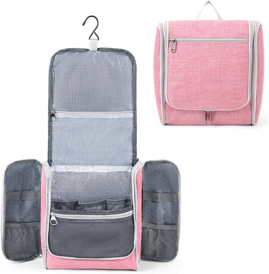Della Gao Big Capacity Portable Travel Hanging Toiletry Bag Men and Women, Cosmetics Makeup Bag Toiletries Organizer, Water-Resistant Nylon Bathroom Bag, Pink
