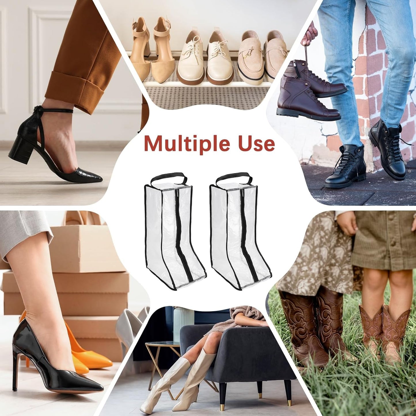 Boot Storage Bags [2PCS] - Plastic Tall Boot Carry Bags Clear Shoe Bags with Handle for Travel & Daily Use - [Black] Waterproof & DustProof Boot Bags for Cowboy Boots