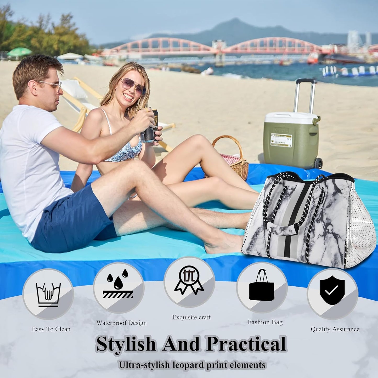 QOGiR Neoprene Multipurpose Beach Bag Tote with Inner Zipper Pocket … … … …