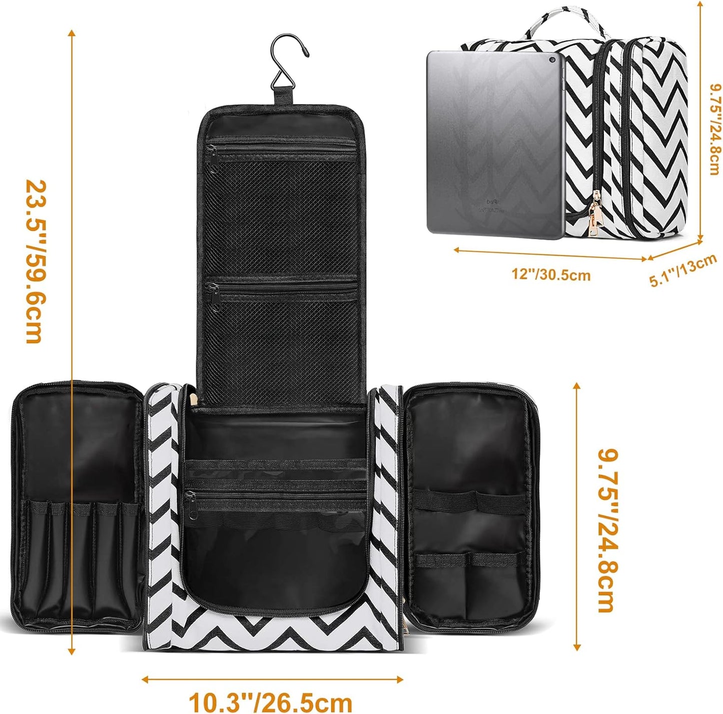 Hanging Travel Toiletry Bag,Large Capacity Cosmetic Travel Toiletry Organizer for Women with 4 Compartments & 1 Sturdy Hook,Perfect for Travel/Daily Use/Christmas