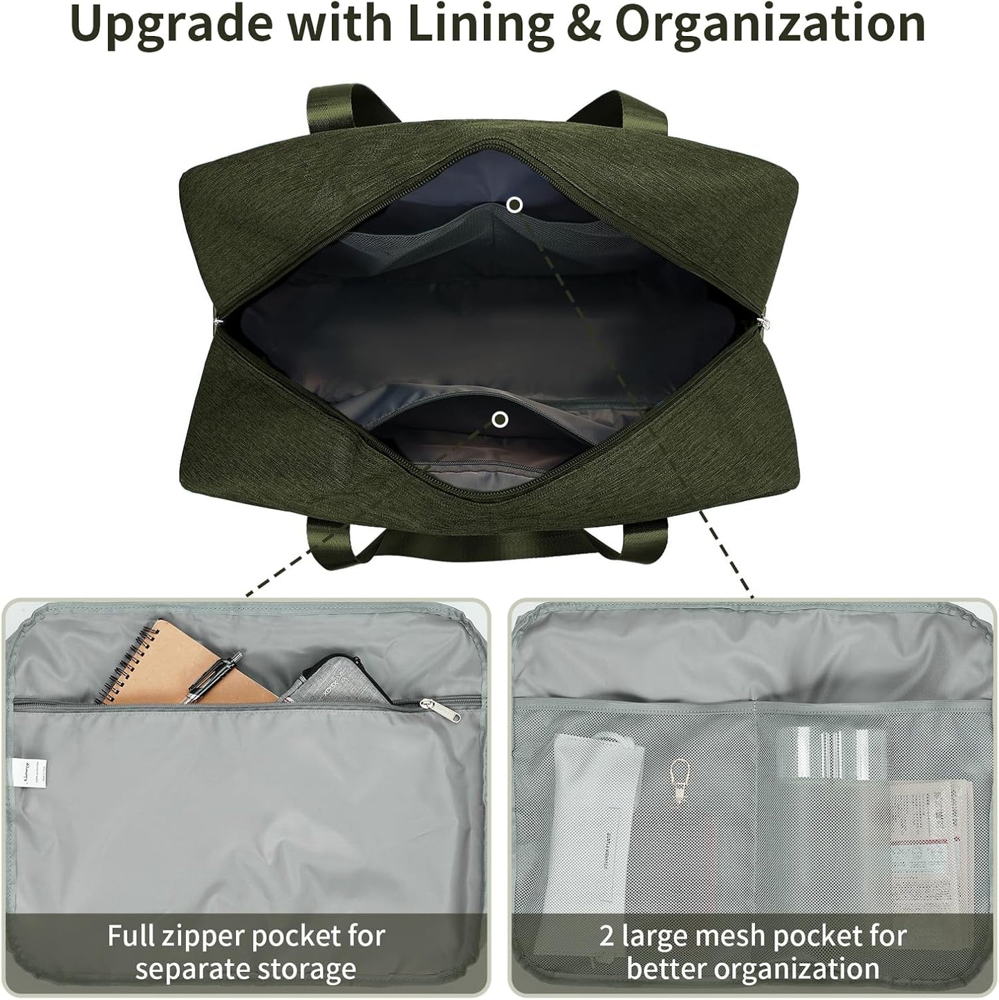 For Spirit Airlines Personal Item Bag 18x14x8 Foldable Travel Duffel Bag Underseat Carry on Luggage for Women and Men 30L (Army Green)