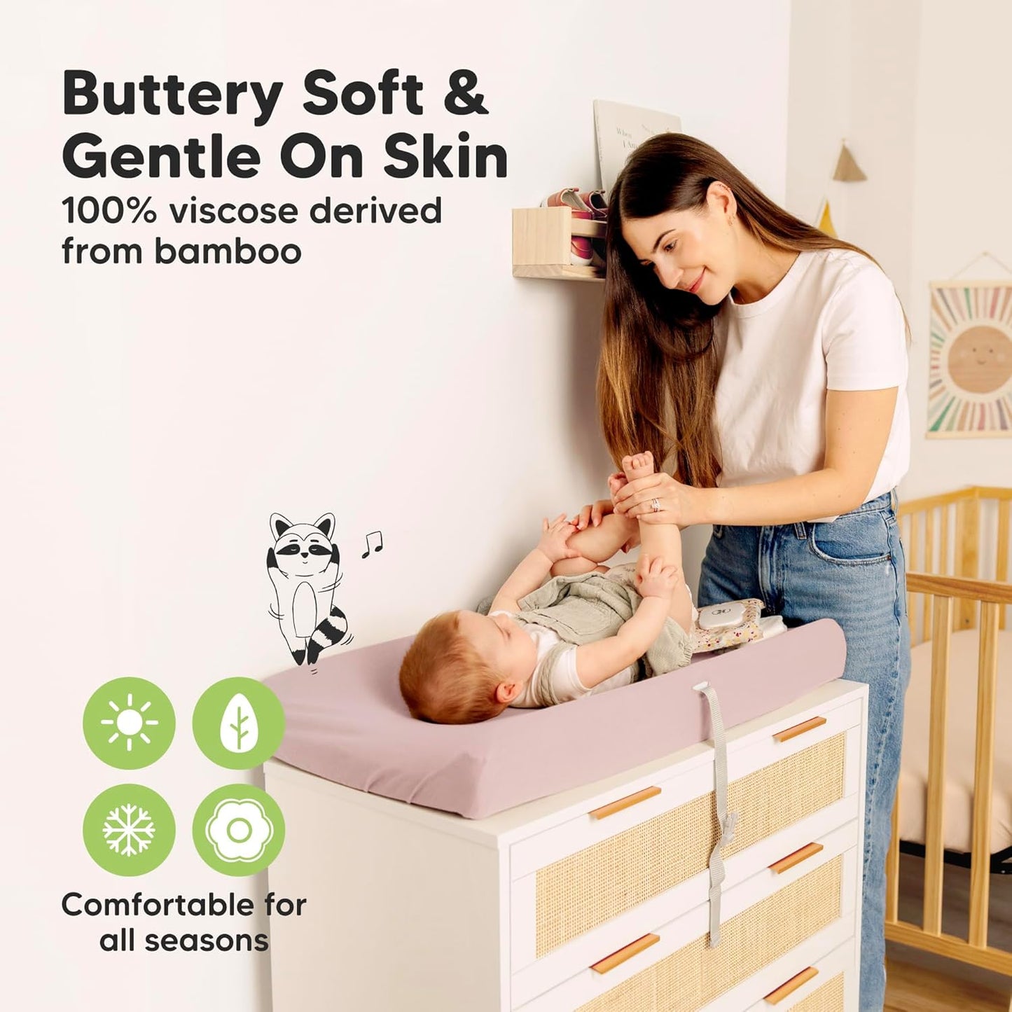 2-Pack Baby Changing Pad Covers for Girl, Boy, Neutral - Soft Viscose Derived from Bamboo Changing Table Pad Cover Sheets, Baby Nursery Diaper Changing Pad Cover, Contour Changing Pad Liner (Pastel)