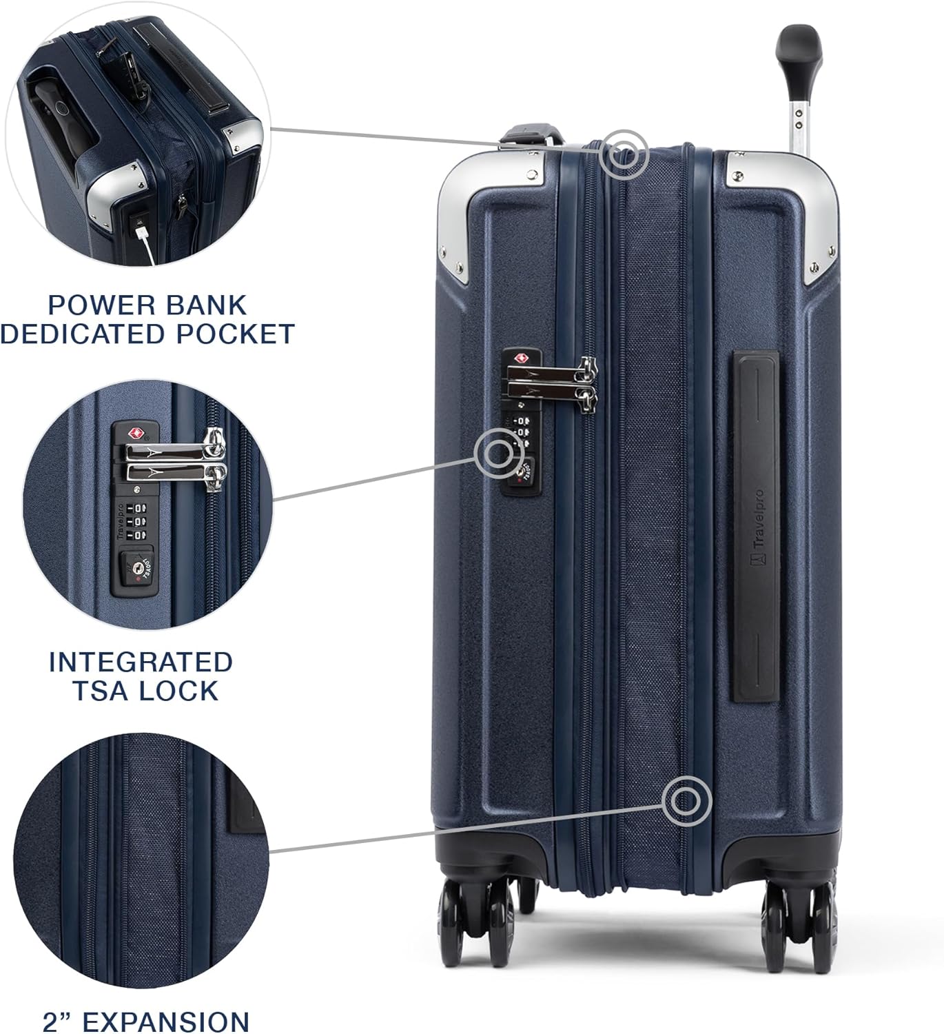 Travelpro Platinum Elite Hardside Expandable Carry on Luggage, 8 Wheel Spinner, TSA Lock, Hard Shell Polycarbonate Suitcase, True Navy Blue, Compact Carry on 20-Inch