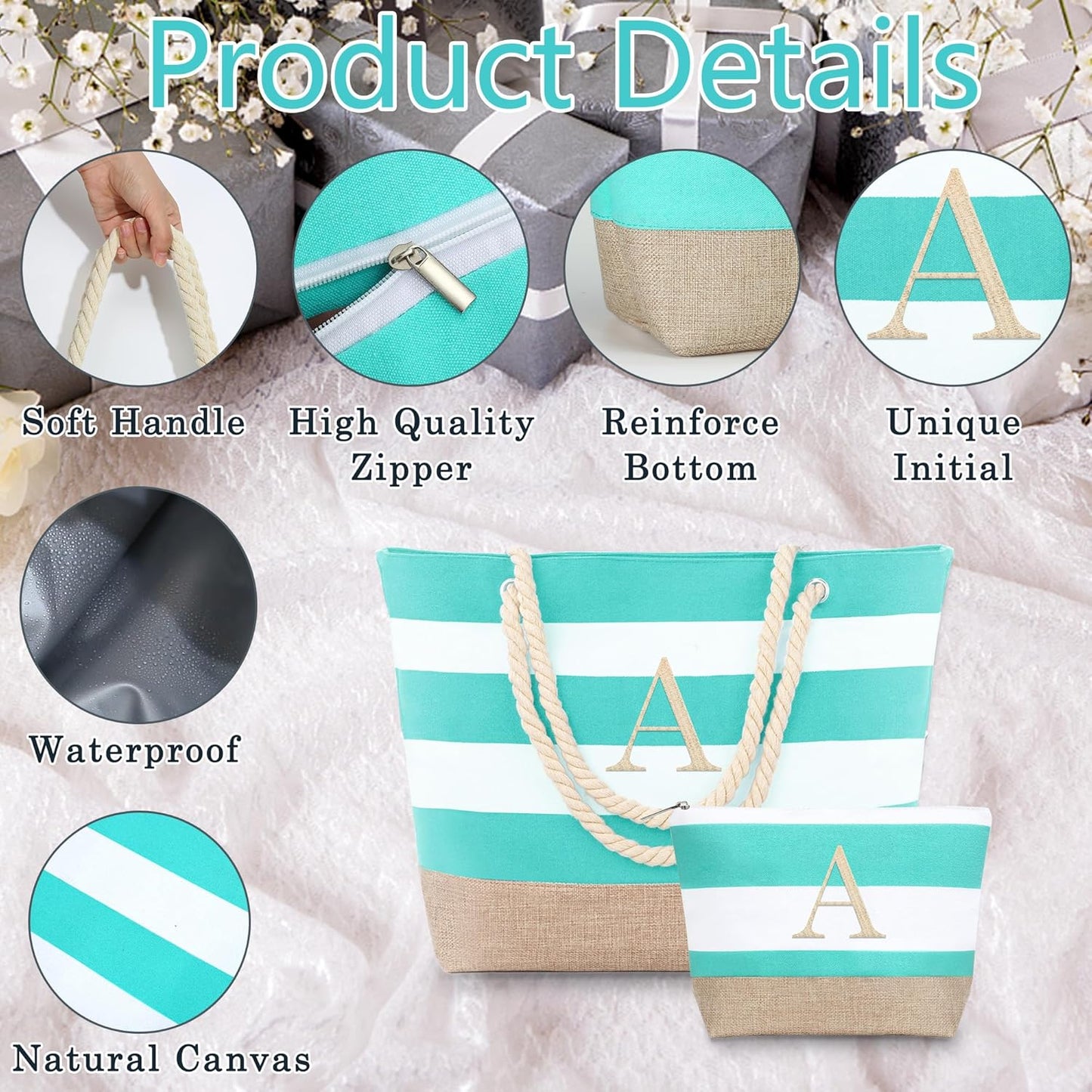 YOOLIFE Beach Bags for Women - Travel Canvas Beach Tote, Pool Waterproof Bag, Travel Essentials, Gifts for Women Birthday