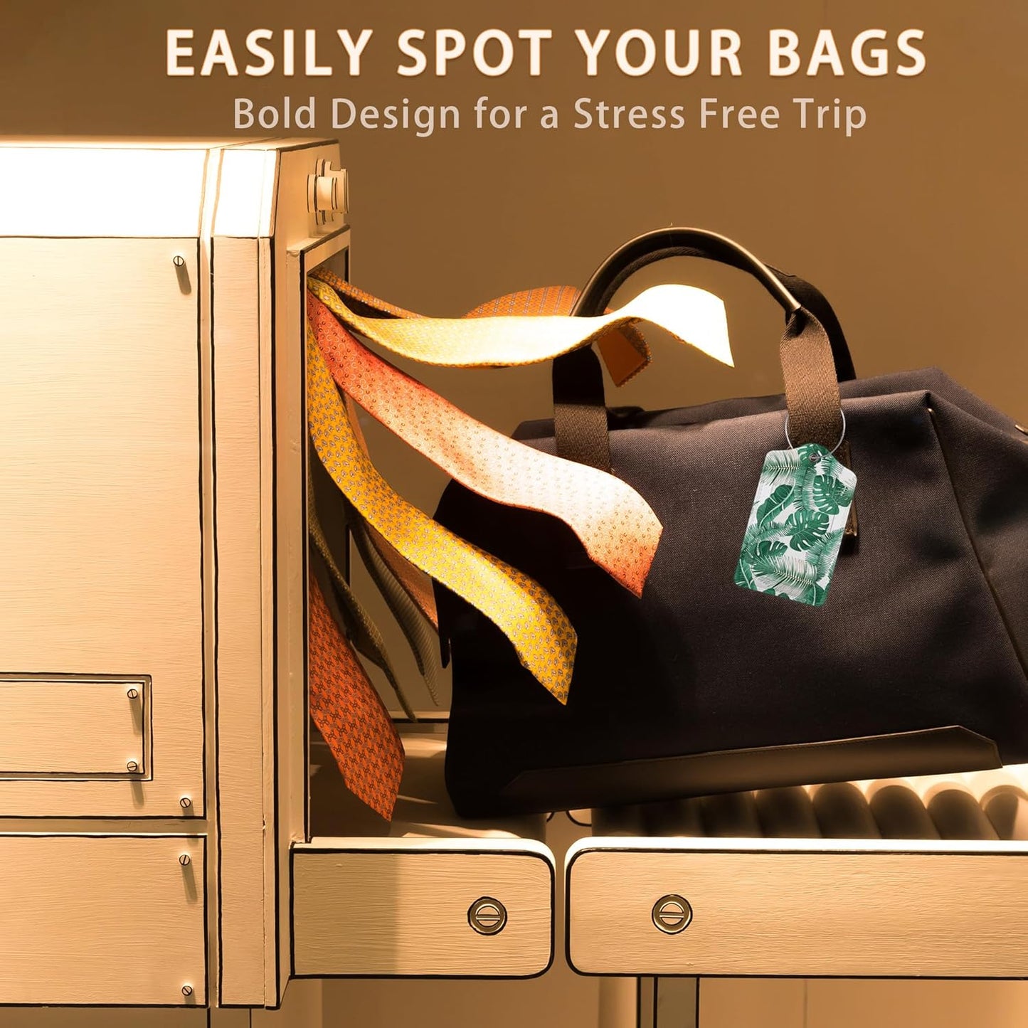 3 Pcs Luggage Tags for Suitcase,Tropical Palm Leaves and Flowers Luggage Tag Name Id Labels with Privacy Cover for Travel Backpack Women Men