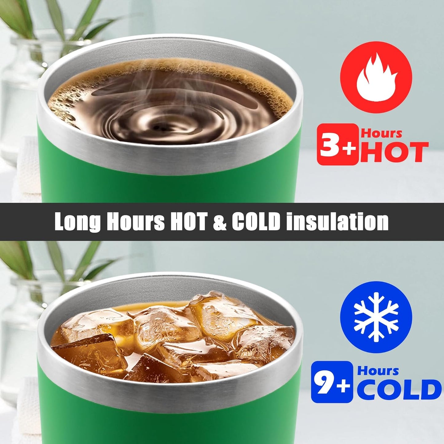 20 oz Tumbler Coffee Tavel Tumblers Bulk with Lid Stainless Steel Double Wall Vacuum Insulated Mug Powder Coated Cups fit Car Cupholder for Hot and Cold - Green, 1Pack