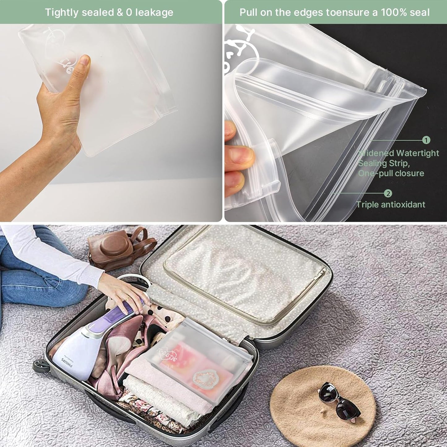 5 Pack Clear Toiletry bags, TSA Approved Quart Size Zipper Bags, PEVA Material Leakproof Travel Makeup Cosmetic Bags, Carry on Airport Airline Compliant Bags for Wome&Men