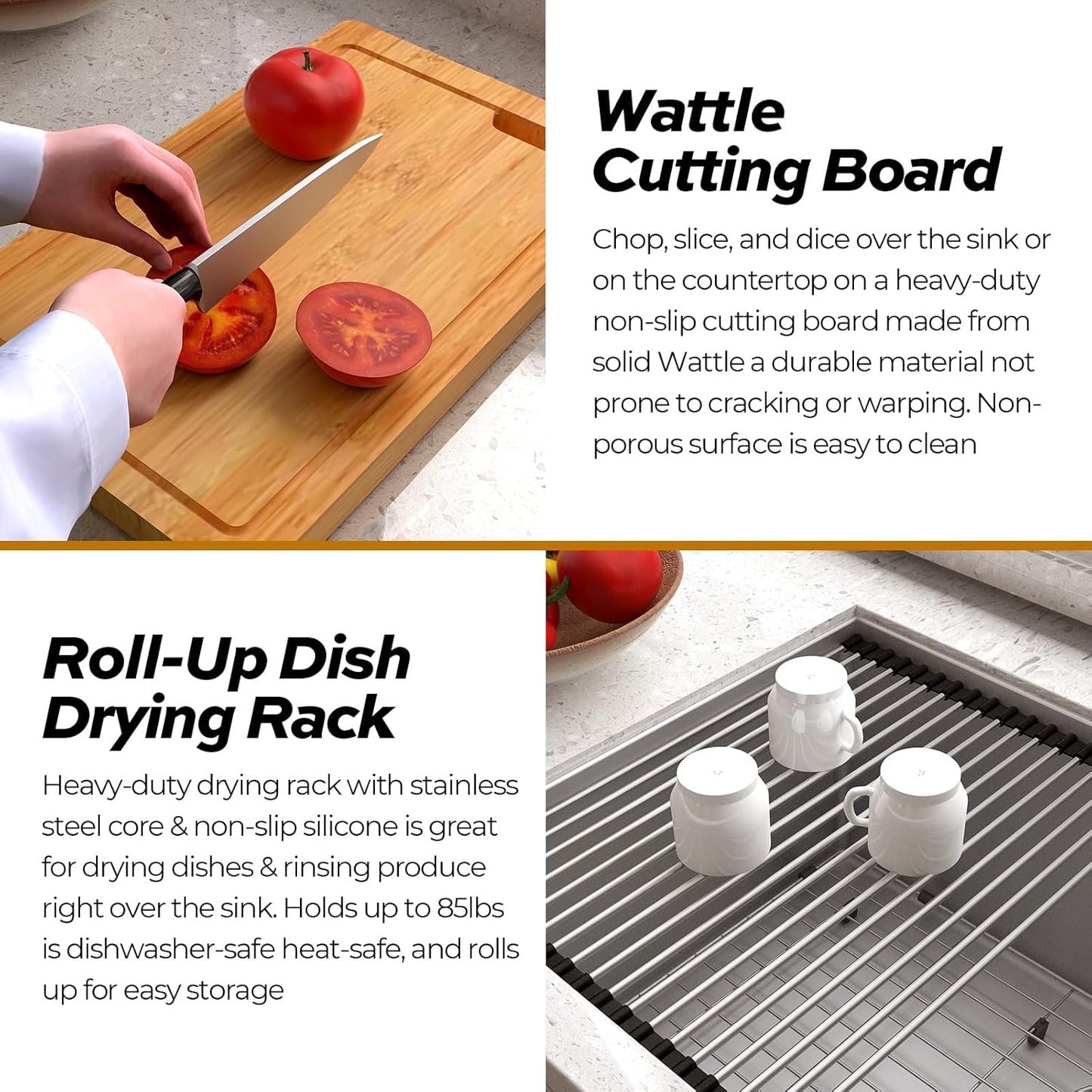 36 Inch Workstation Kitchen Sink, TECASA Undermount Deep Single Bowl, 16 Gauge Stainless Steel with Integrated Ledge and Accessories, World-Class Manufacturing Standard (18" x 36" x 10")