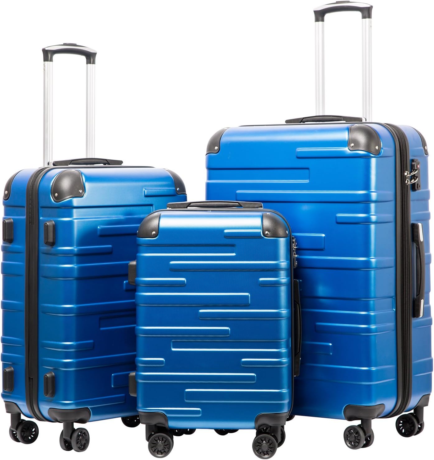 Coolife Luggage Expandable(only 28") Suitcase 3 Piece Set with TSA Lock Spinner 20in24in28in (blue)