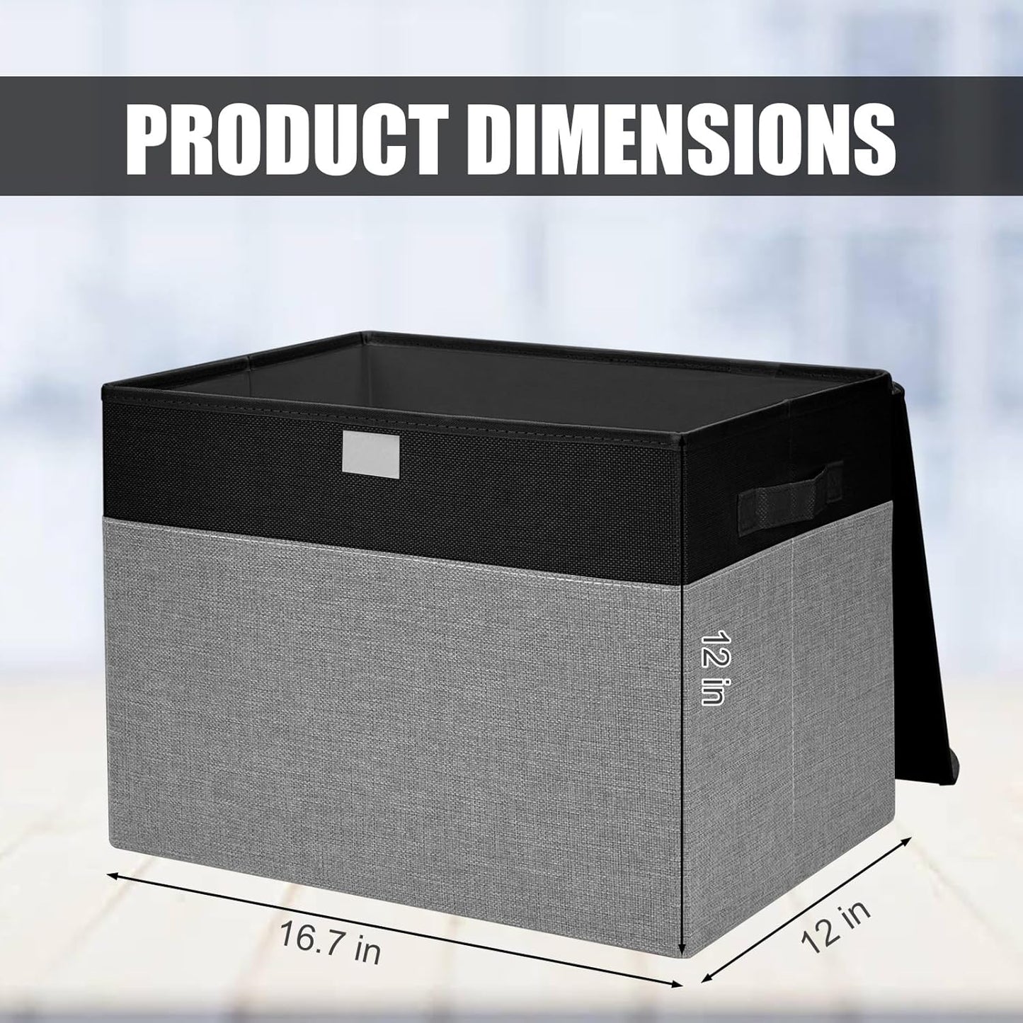 Large 17" 42 Quarts Collapsible Stackable Storage Bins with Lids [3-Pack] Foldable Fabric Linen Storage Boxes Cube, Closet Organizer Baskets with Label for Home (16.7 x 12 x 12", Black & Gray)