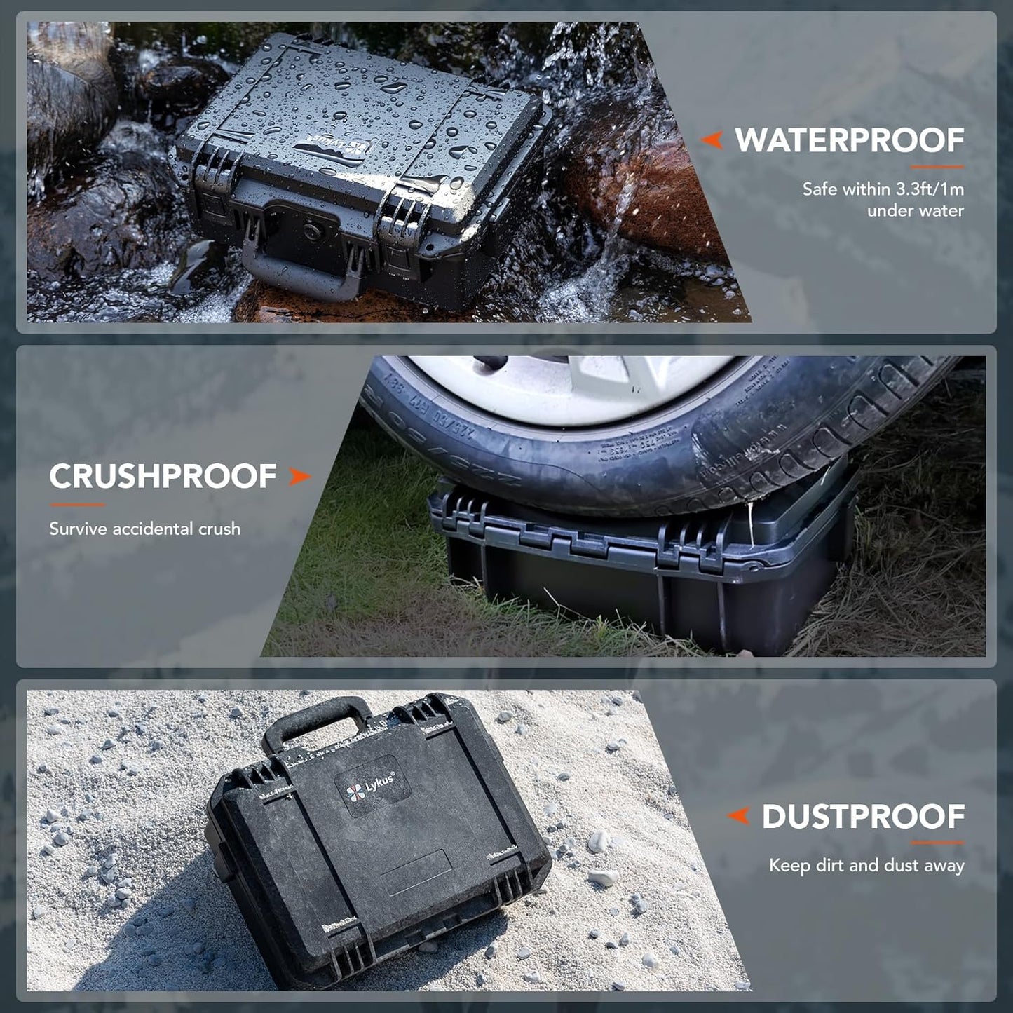 Lykus HC-3010 Waterproof Hard Case with Customizable Foam Insert, Interior Size 11.81x7.87x4.72 in, Suitable for Pistol, Camera, Lens, Drone, Mic, Flashlight, Electronics, Tools, and More