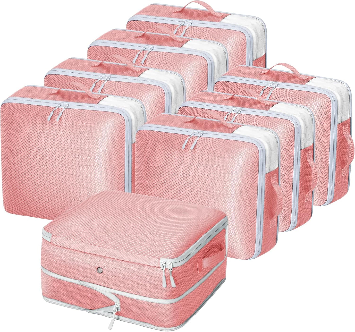 DIMJ Clothes Storage Bag 8 Pack, 19L Compression Storage Bags for Blanket, Sweater, Jacket, Closet, Sheet Storage Organizer with Window Handle, Space Saver Storage Bags with Zipper, Pink