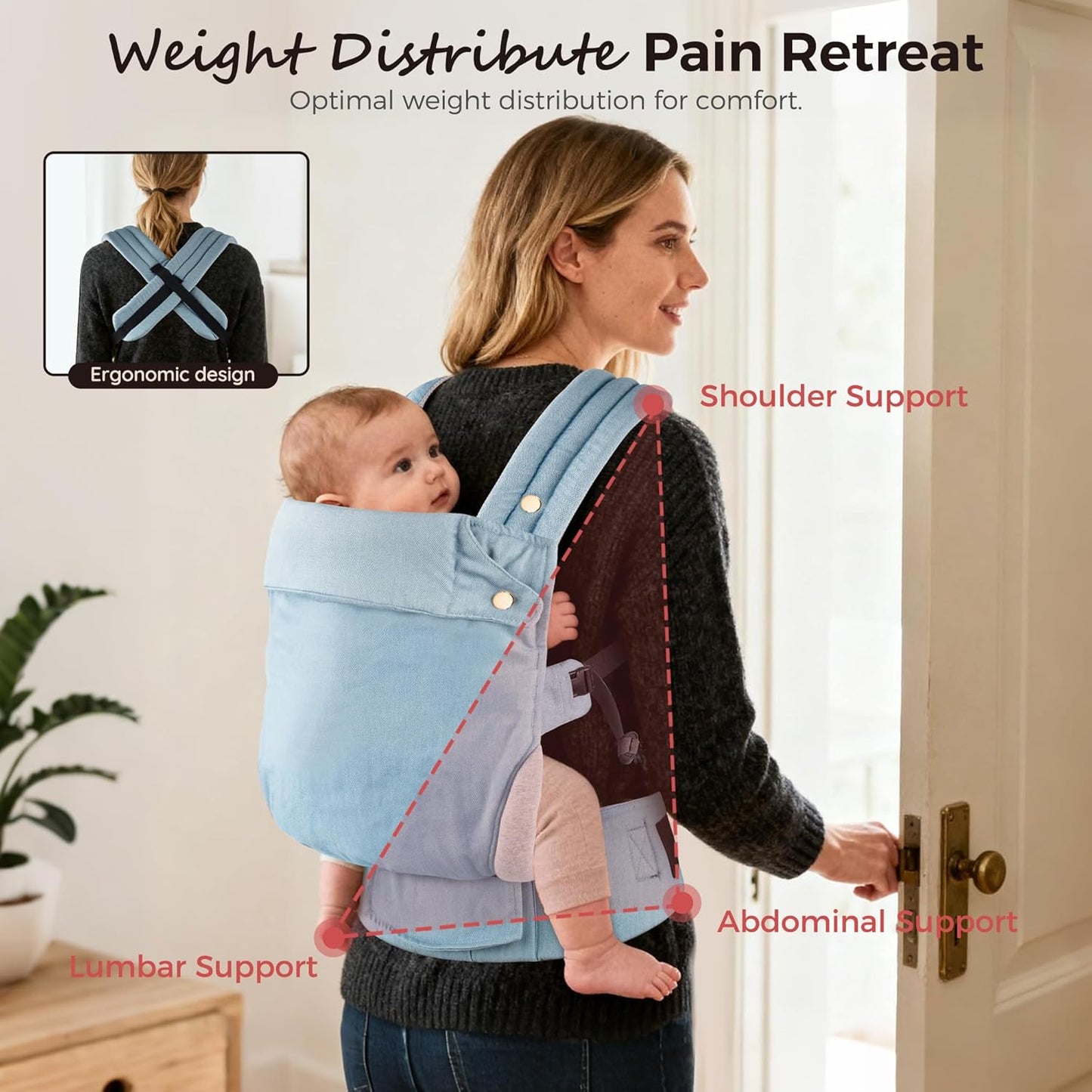 Baby Carrier Newborn to Toddler- Ergonomic,Cozy and Lightweight Infant Carrier for 7-40lbs,3 Carry Positions Newborn Carrier,Denim Blue